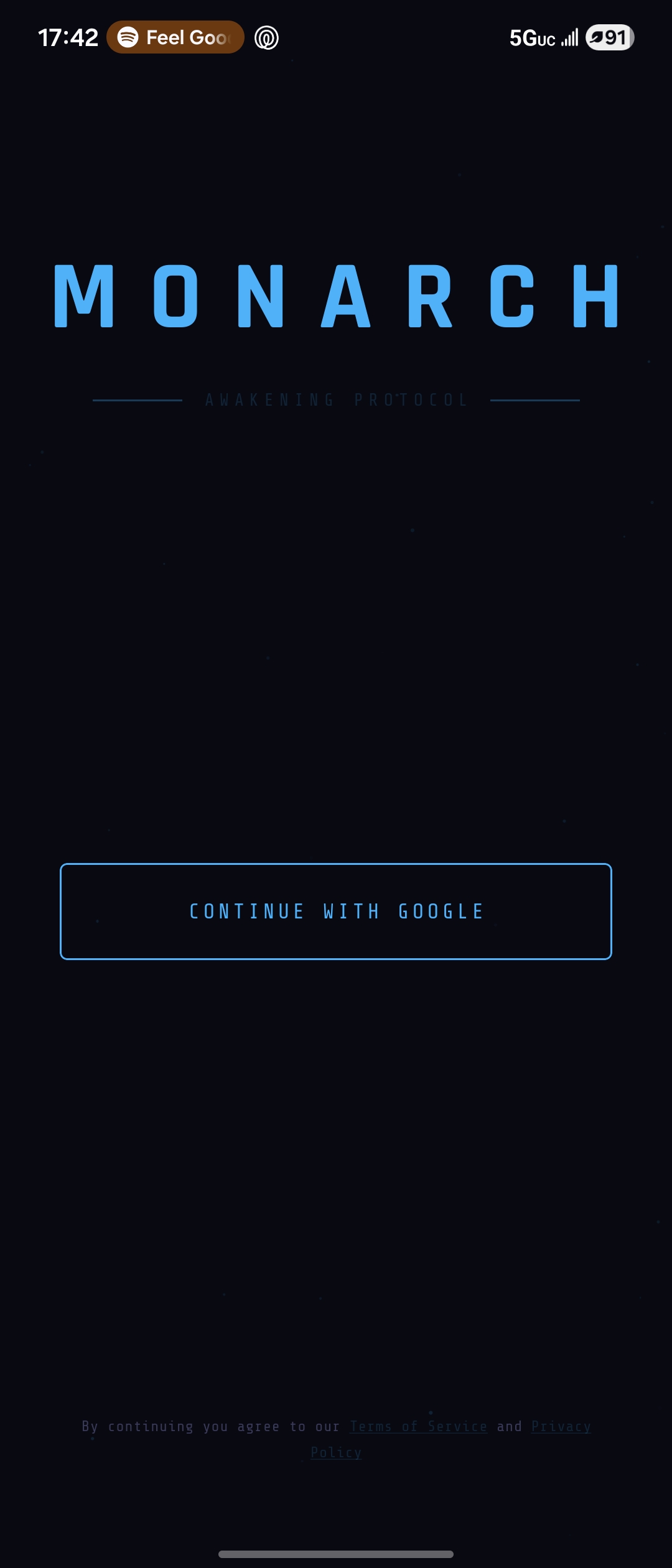 MONARCH Login — awakening protocol auth screen