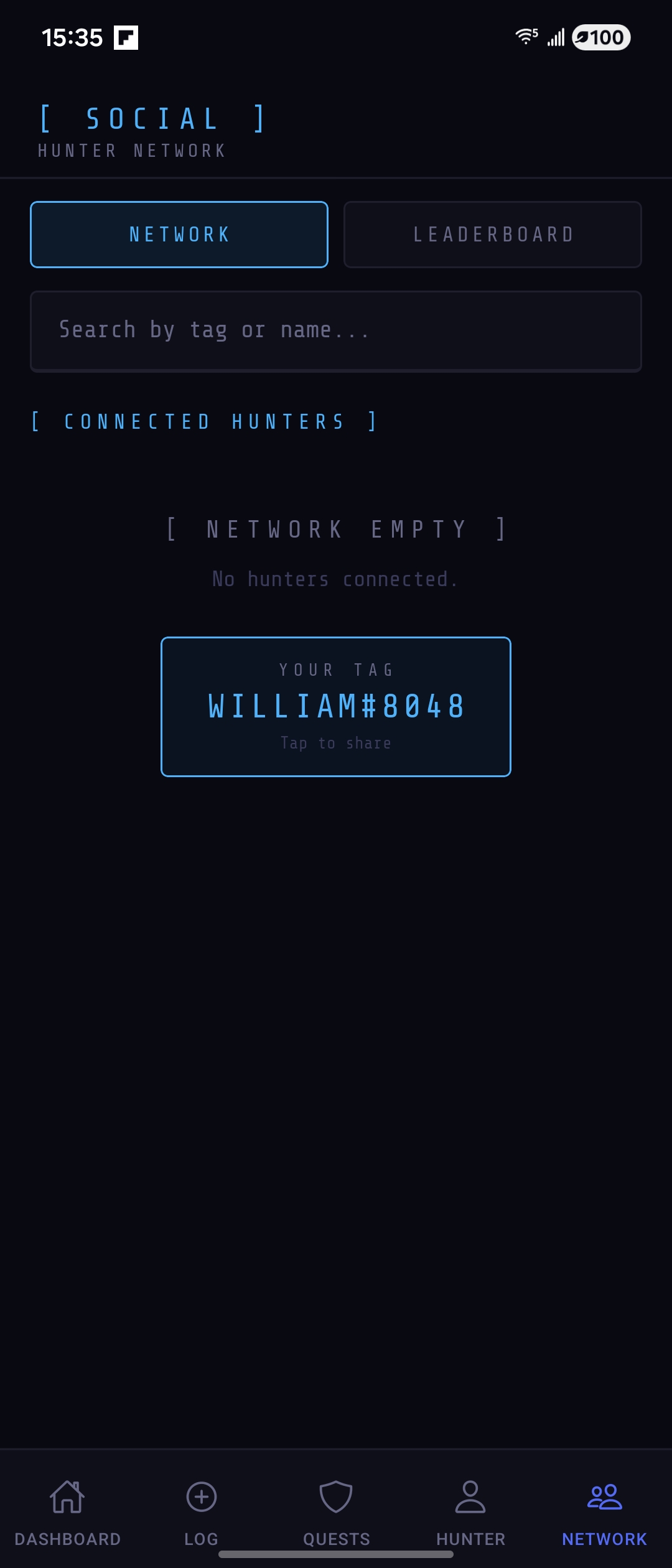 MONARCH Social Network — hunter leaderboard